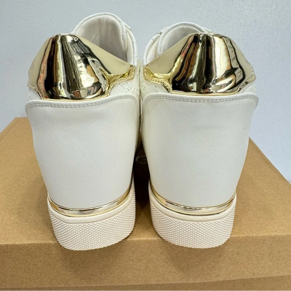 Renato Garini Step Up Your Game White & Gold High Top Wedge Sneakers NEW